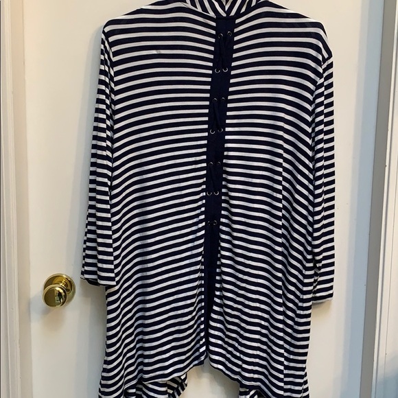 Blue and white striped open cardigan - Picture 2 of 2